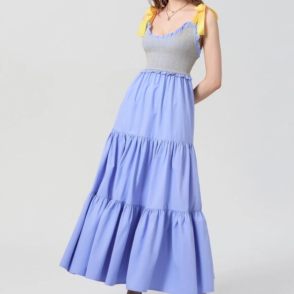 Dreamscape Tiered Blue-Yellow Maxi Dress - Picture 8 of 8